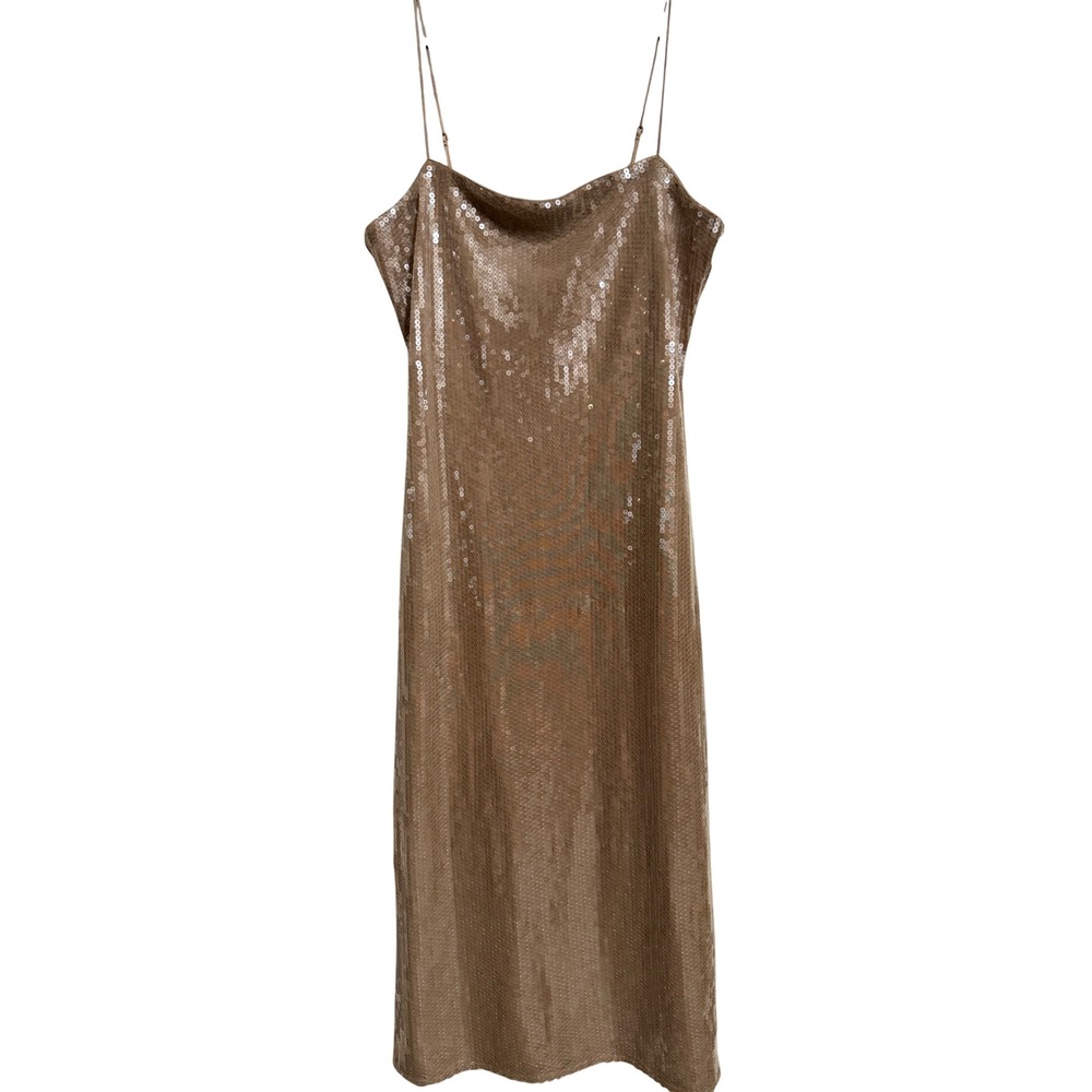 Abercrombie & Fitch Women XL Champagne Gold Sequin Cowl Neck Midi Dress 159K0198